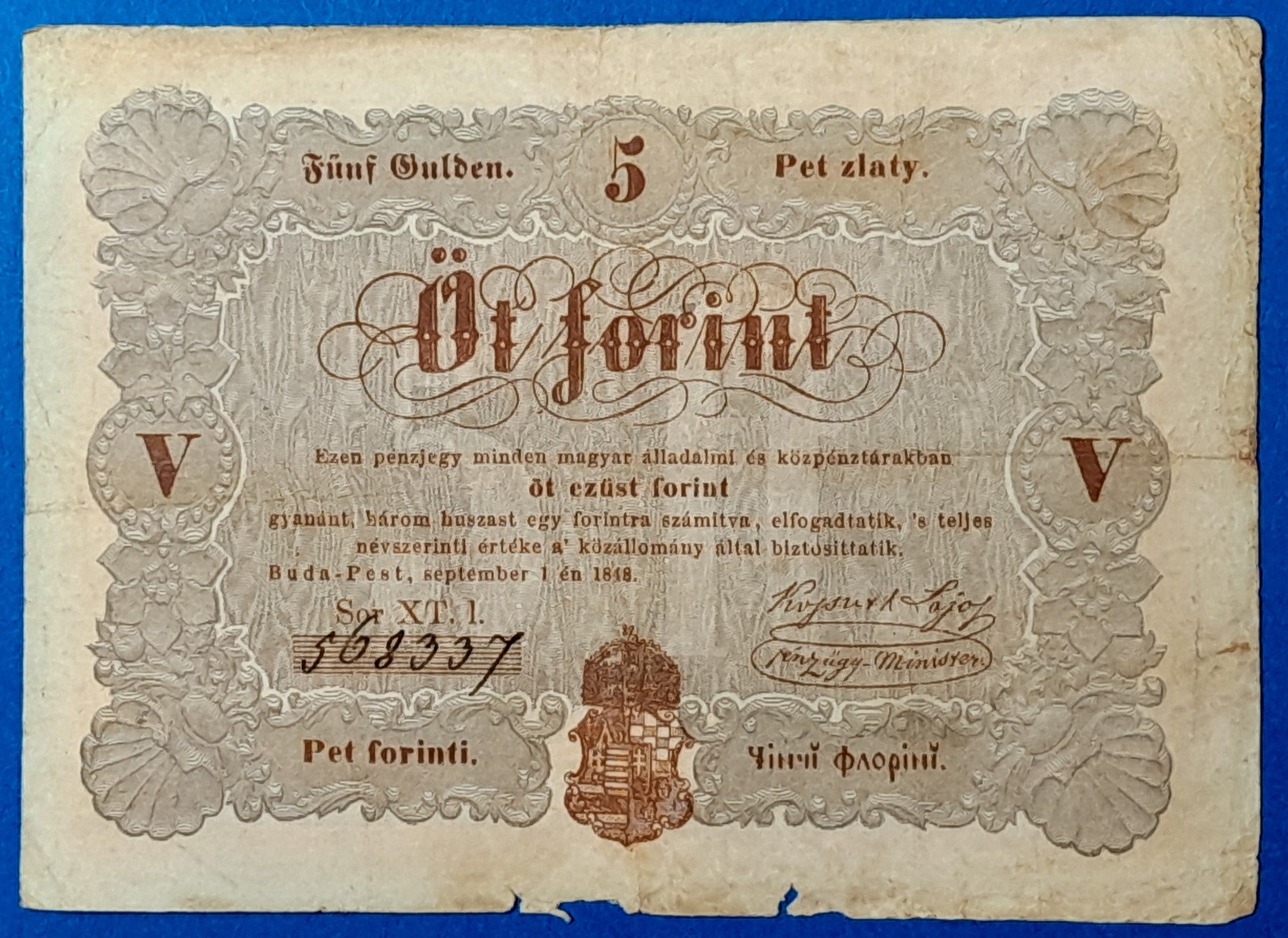 BM1316-1 5 Forint 1848 - Kossuth-bankó (Barna nyomattal) GOTTO NUMIZMATIKA