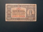 1923.  1.000 Korona F  "8 FILLÉR.." felülbélyegzéssel, "kis alakú" nyomdahely nélküli